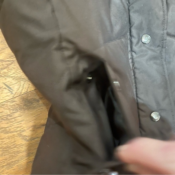 Esprit Y2K brown puffer vest pockets high neck, hidden hood, button/zip close, M - Picture 7 of 16